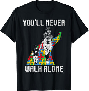 Autism Awareness Mother Son Autistic Kids Boys Autism Mom T-Shirt - T-Shirt | Black