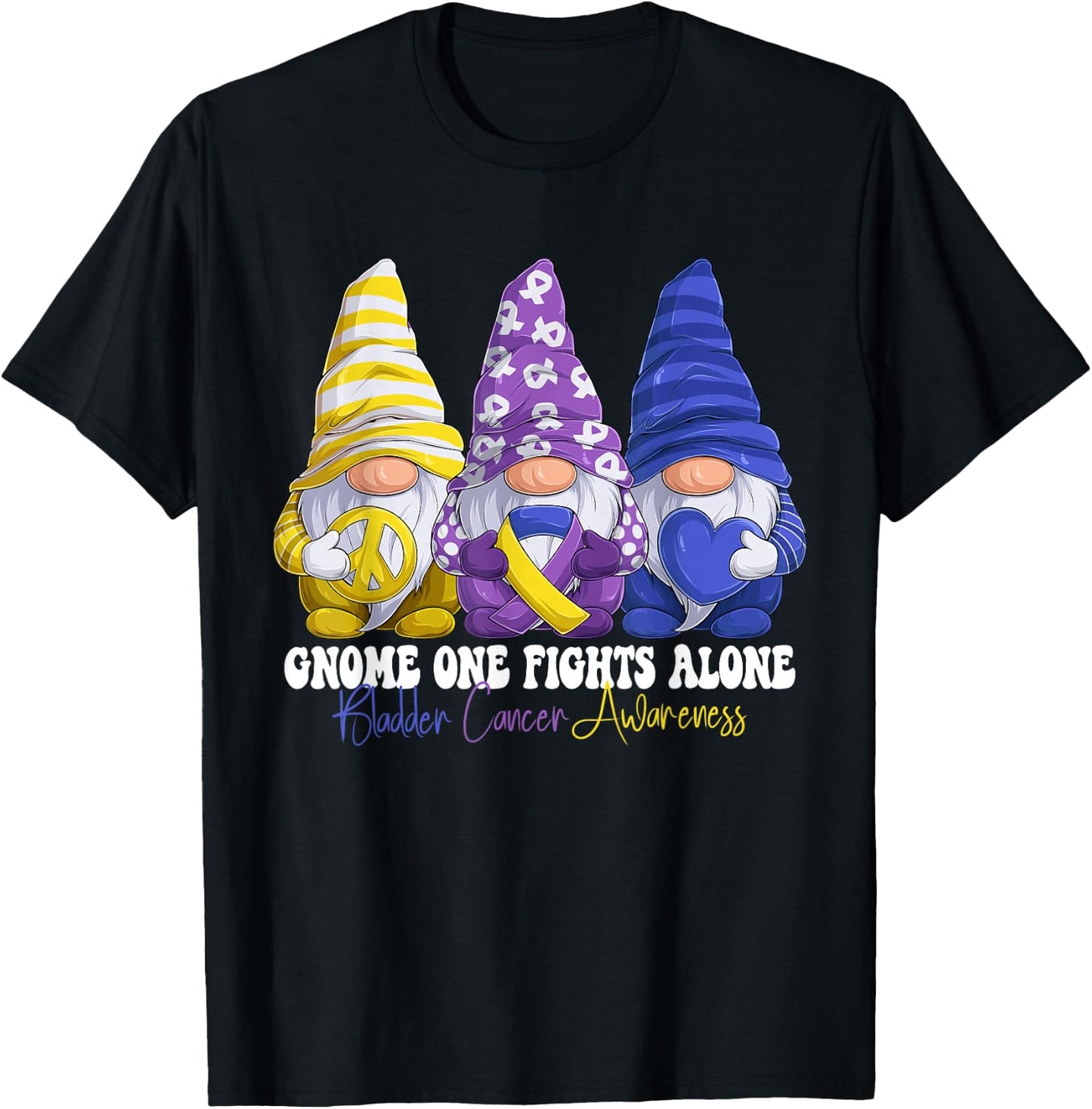 Funny Gnomies Bladder Cancer Awareness Month Purple Ribbon T-Shirt - T-Shirt | Black