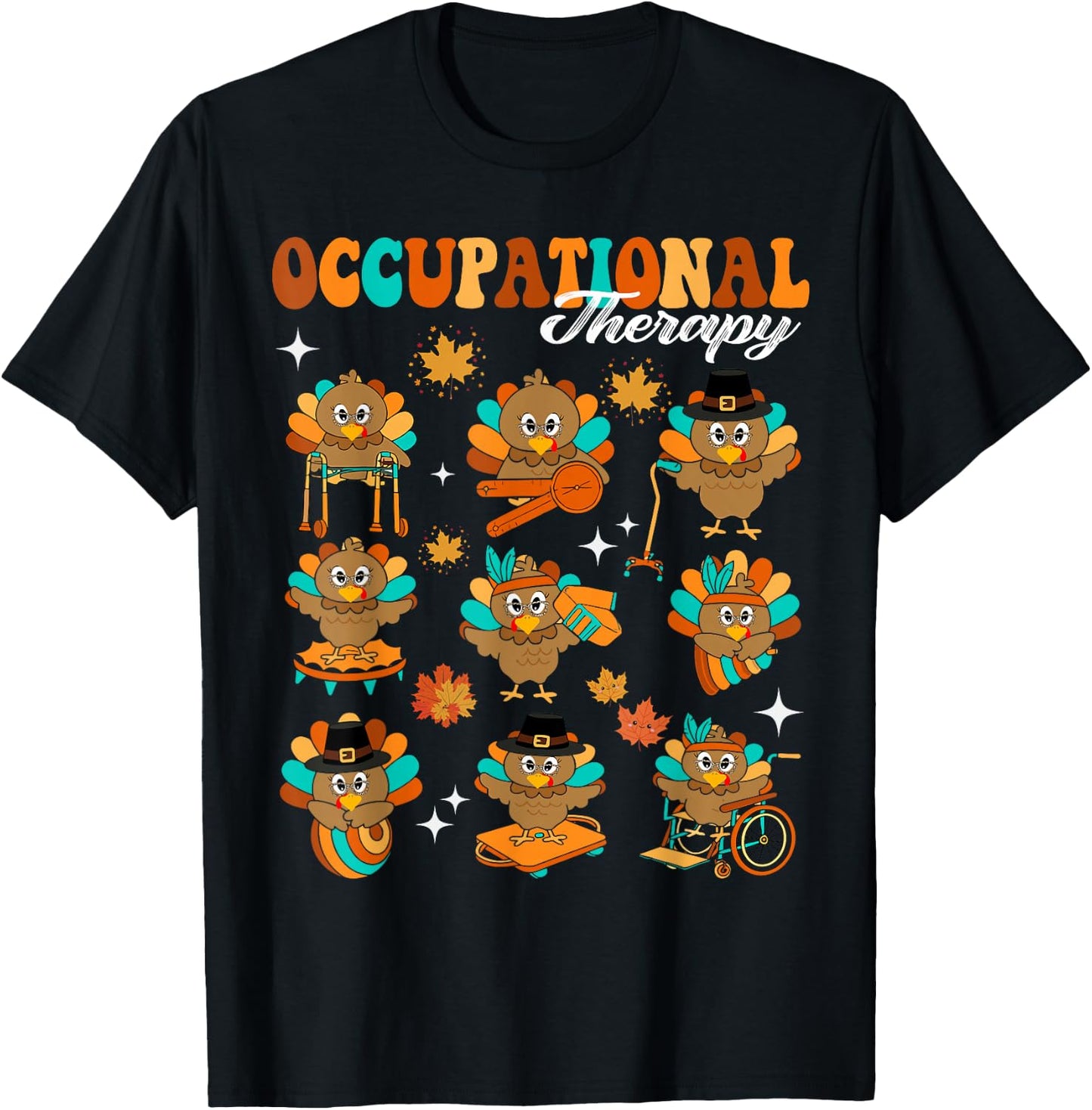 Turkey Occupational Therapy OT Therapist Groovy Thanksgiving T-Shirt - T-Shirt | Black