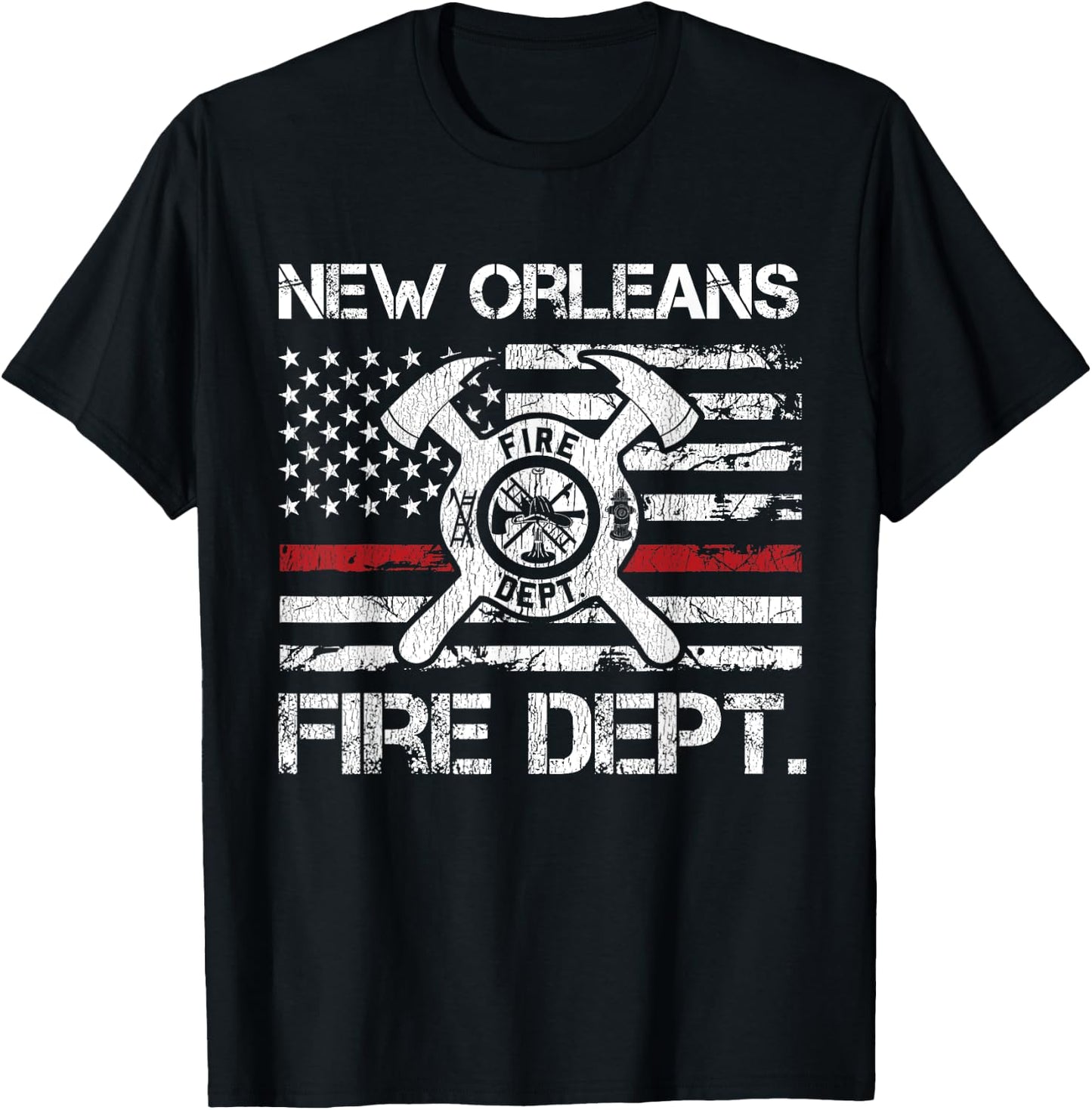 New Orleans Louisiana Fire Department Thin Red Line Fireman T-Shirt - T-Shirt | Black