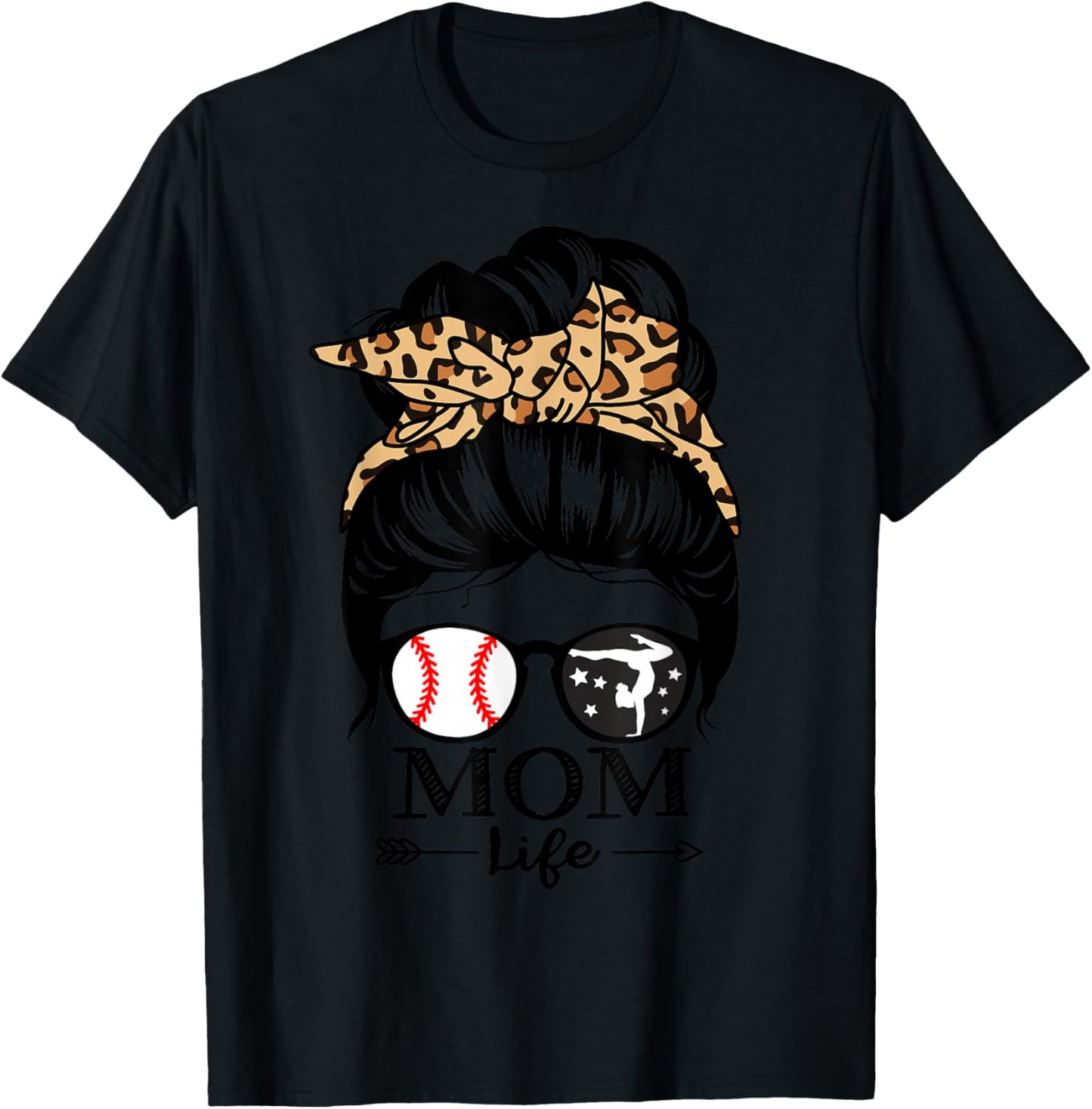 Mom Life Messy Bun Hair Funny Baseball Gymnastics Mom T-Shirt - T-Shirt | Black