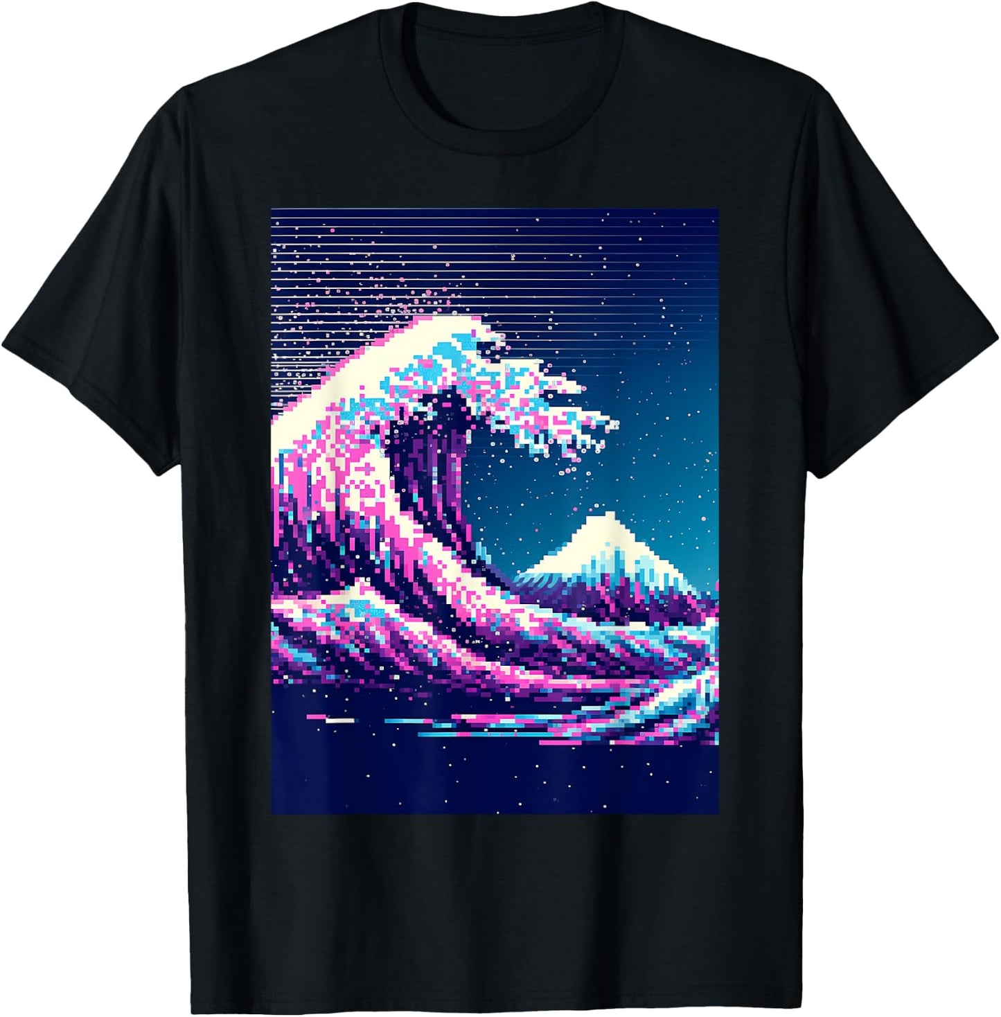 Vaporwave Glitch Aesthetic Great Wave off Kanagawa Retro T-Shirt - T-Shirt | Black