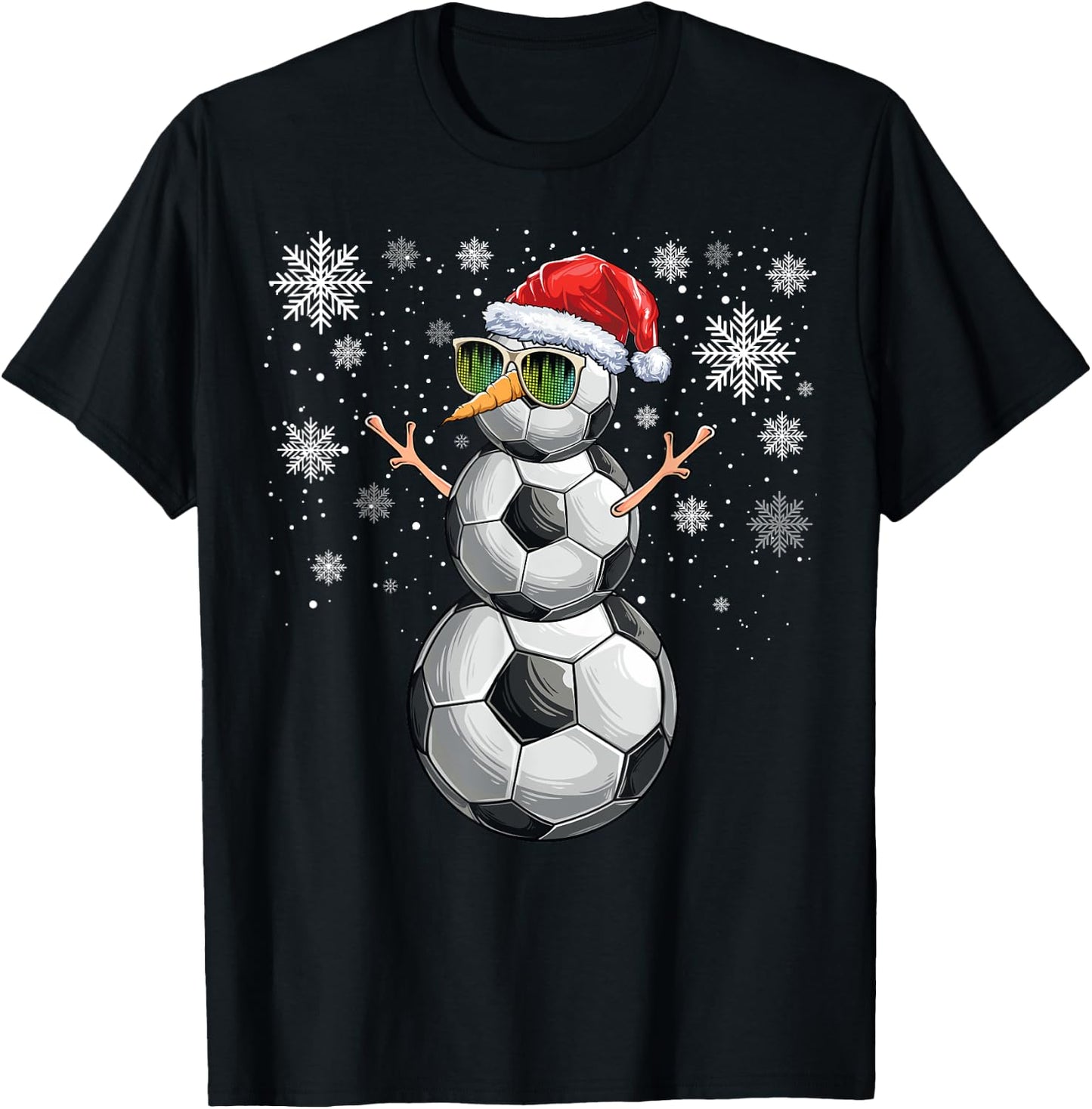 Snowman Soccer Ball Christmas Santa Boys Kids T-Shirt - T-Shirt | Black