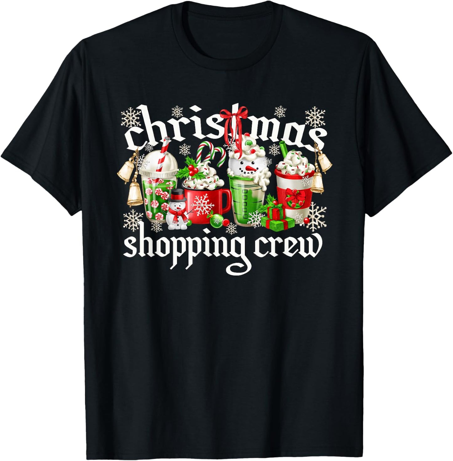 Cute Xmas Coffee Mug Sets Christmas Shopping Crew T-Shirt - T-Shirt | Black