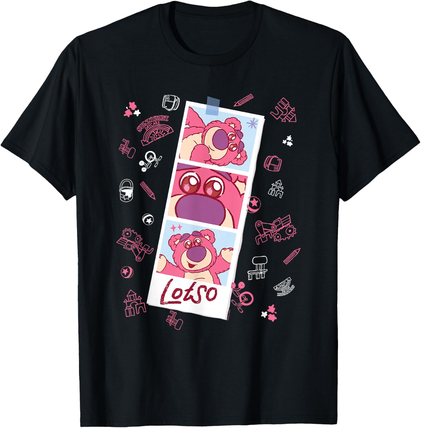 Disney and Pixar’s Toy Story Lotso Fluffy Cute Photo Strip T-Shirt - T-Shirt | Black