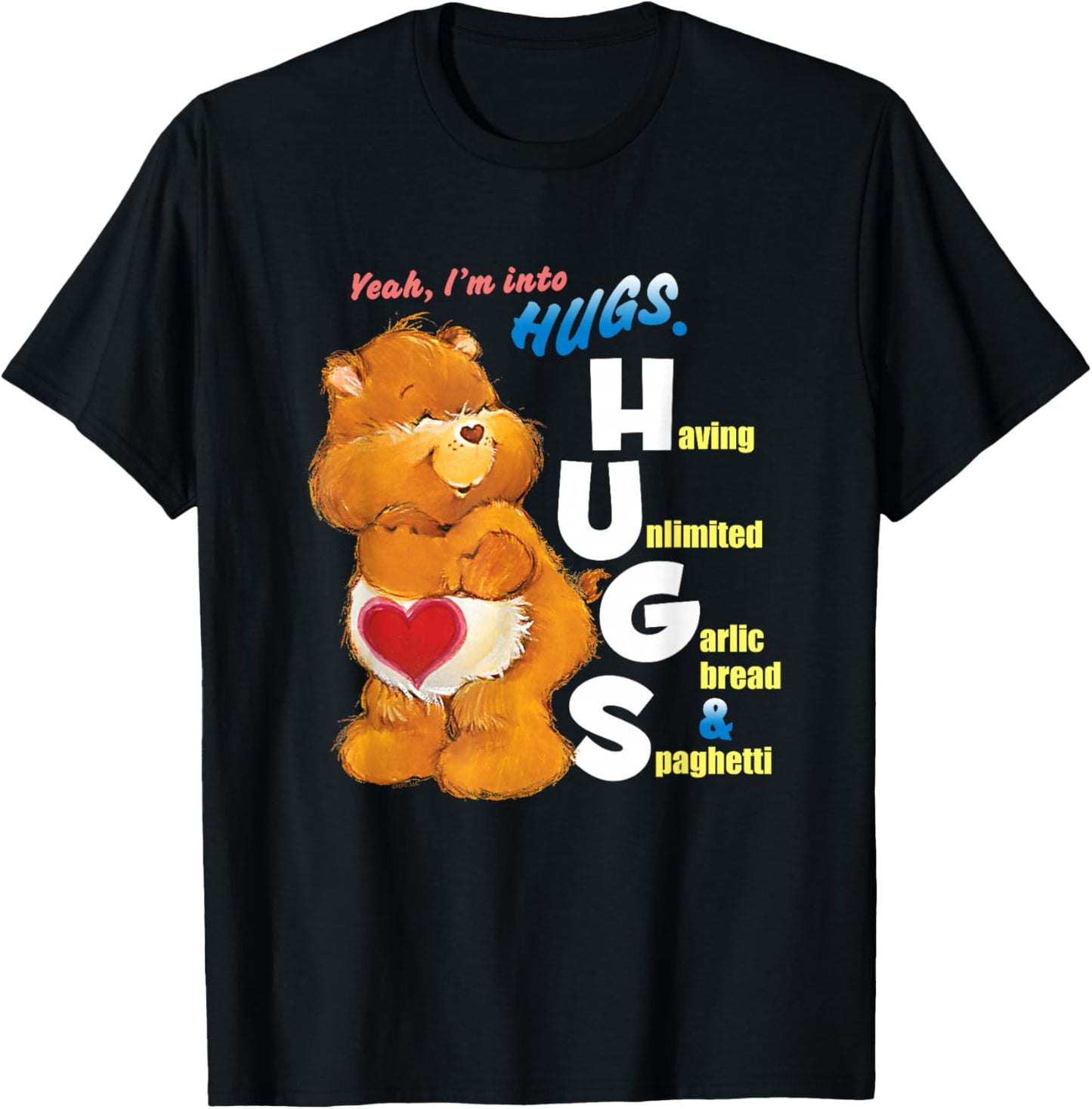 Care Bears Into Hugs Garlic Bread & Spaghetti Funny Cartoon T-Shirt - T-Shirt | Black