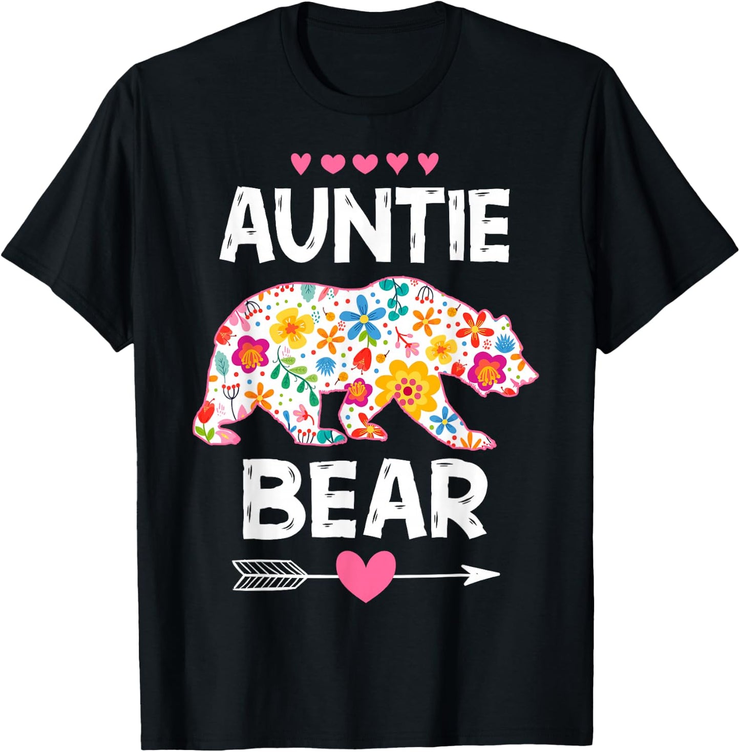 Auntie Bear Cute Floral Mother's Day Family Matching Party T-Shirt - T-Shirt | Black