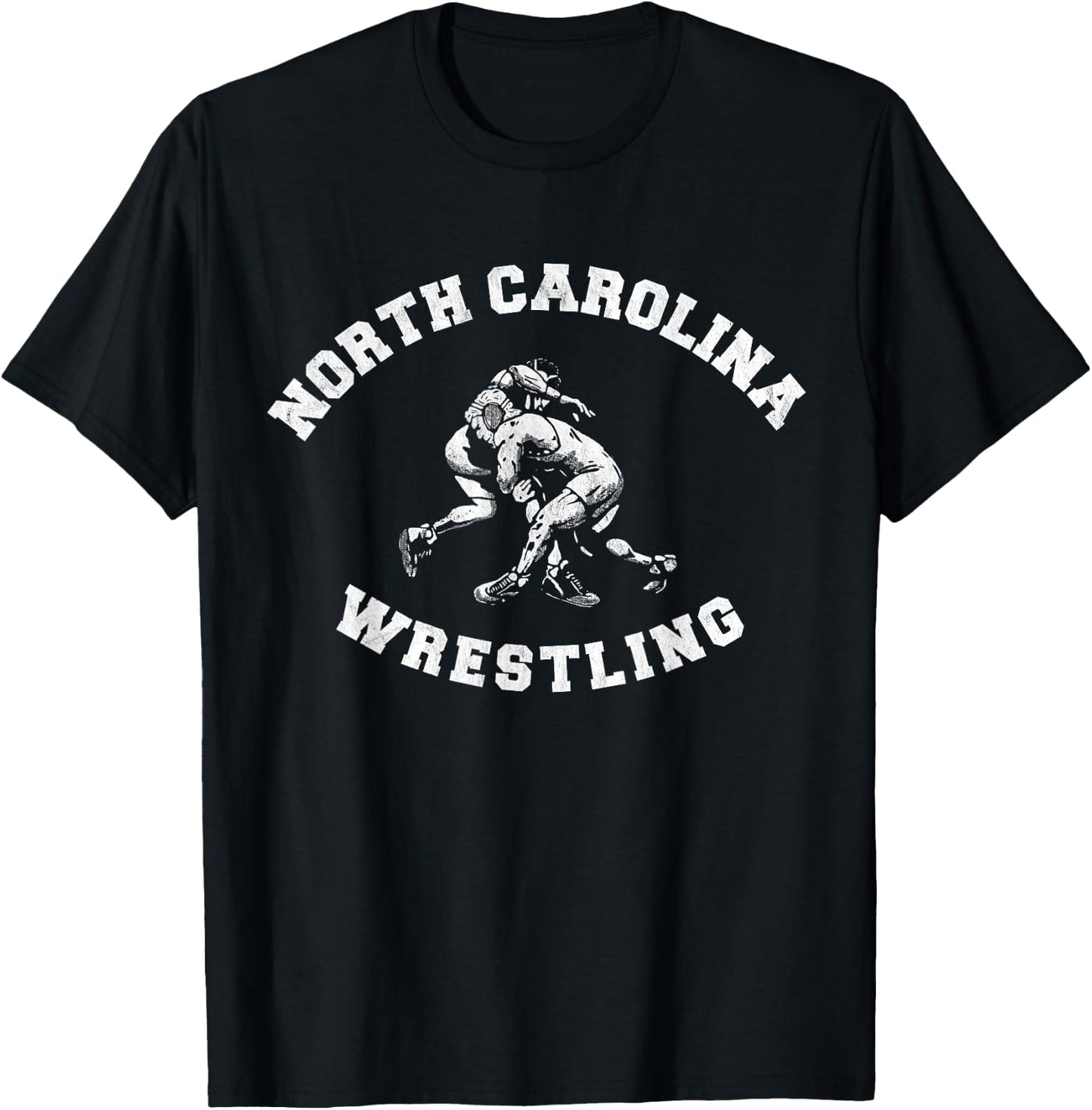 North Carolina Wrestling Distressed Retro Freestyle Wrestler T-Shirt - T-Shirt | Black