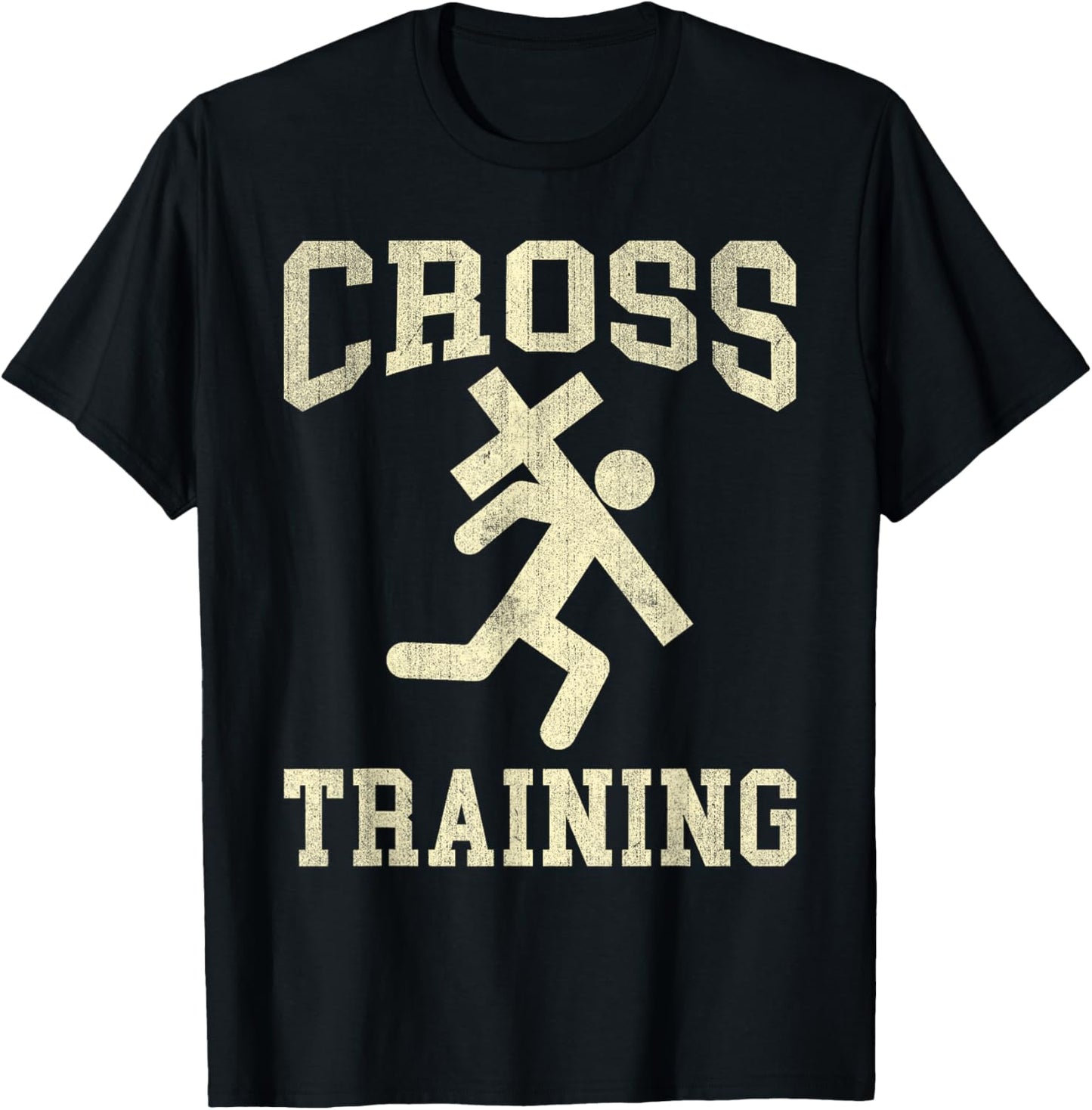 Cross Training Funny Running Christian Cross Vintage T-Shirt - T-Shirt | Black