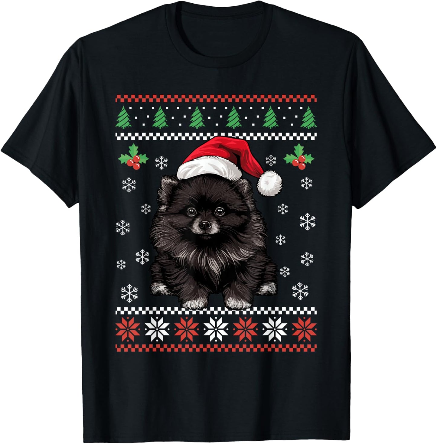 Black Pomeranian Ugly Christmas Sweater Xmas For Adults Kids T-Shirt - T-Shirt | Black