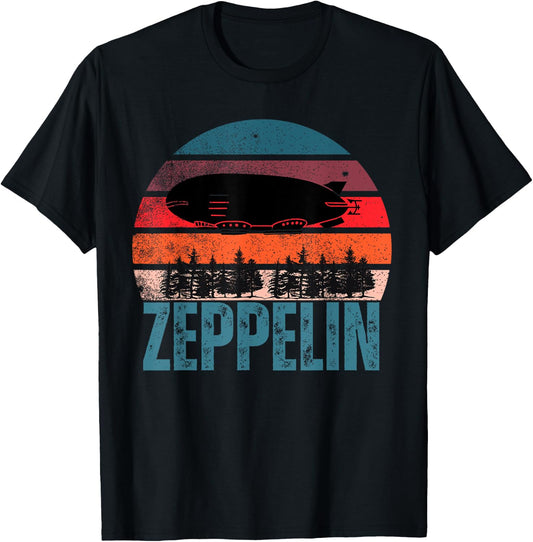 Retro Zeppelin 70s 80s Dirigible Airship Zepelin Zepplin T-Shirt - T-Shirt | Black