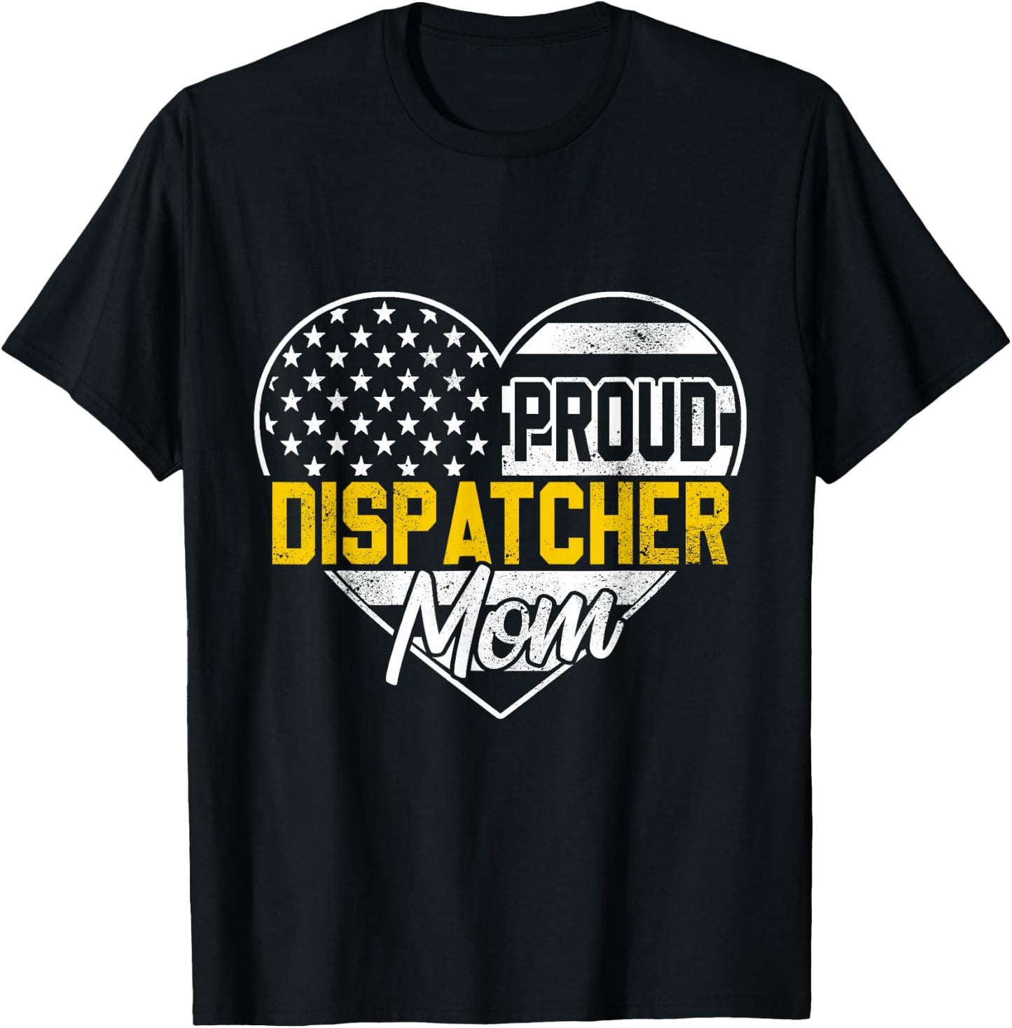 Proud 911 Dispatcher Mom American Flag Rescue Thin Gold Line Men T-Shirt - T-Shirt | Black