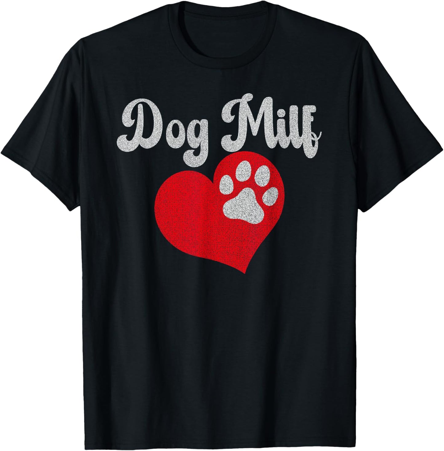 Vintage Dog Milf Cute Red Heart Dog Paw Dog Mom T-Shirt - T-Shirt | Black