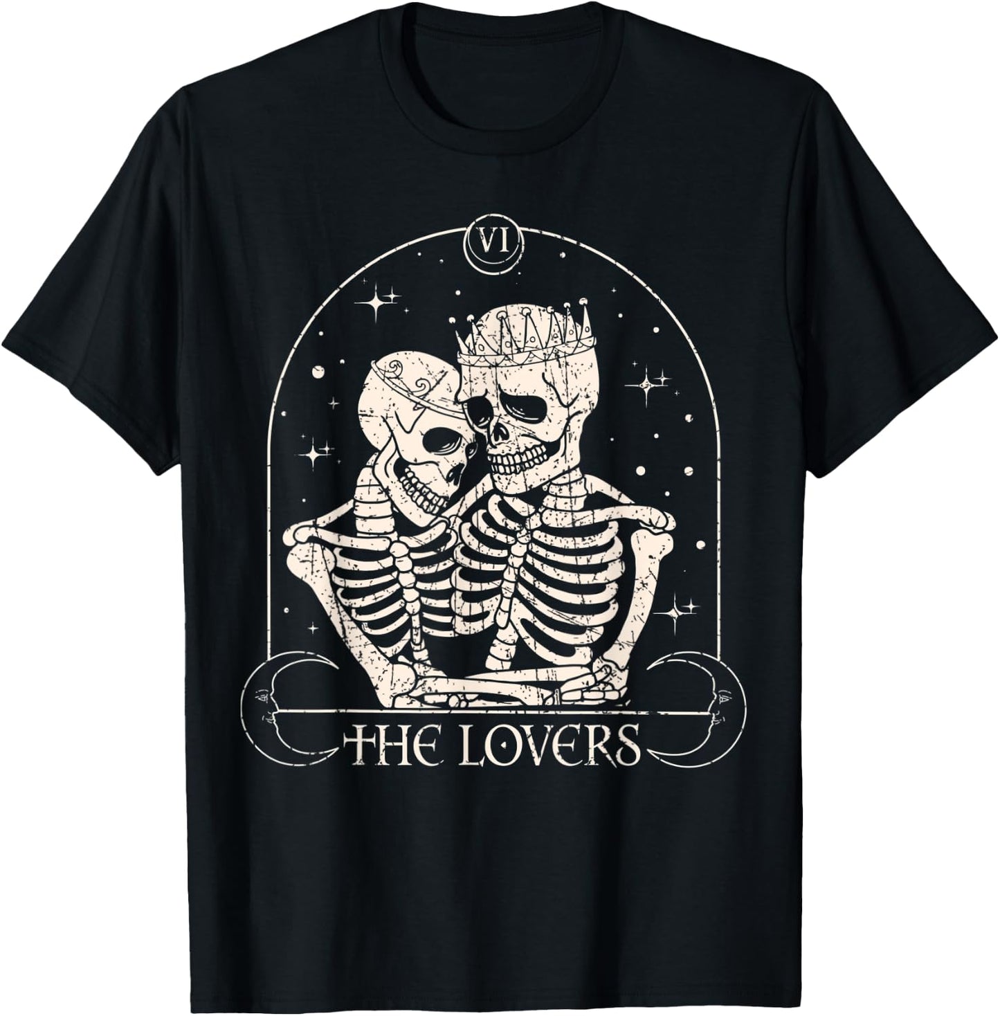 The Lovers Tarot Card Skeleton Valentines Day Halloween T-Shirt - T-Shirt | Black