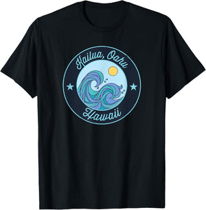 Kailua, Oahu HI Hawaii Souvenir Nautical Surfer Graphic T-Shirt - T-Shirt | Black