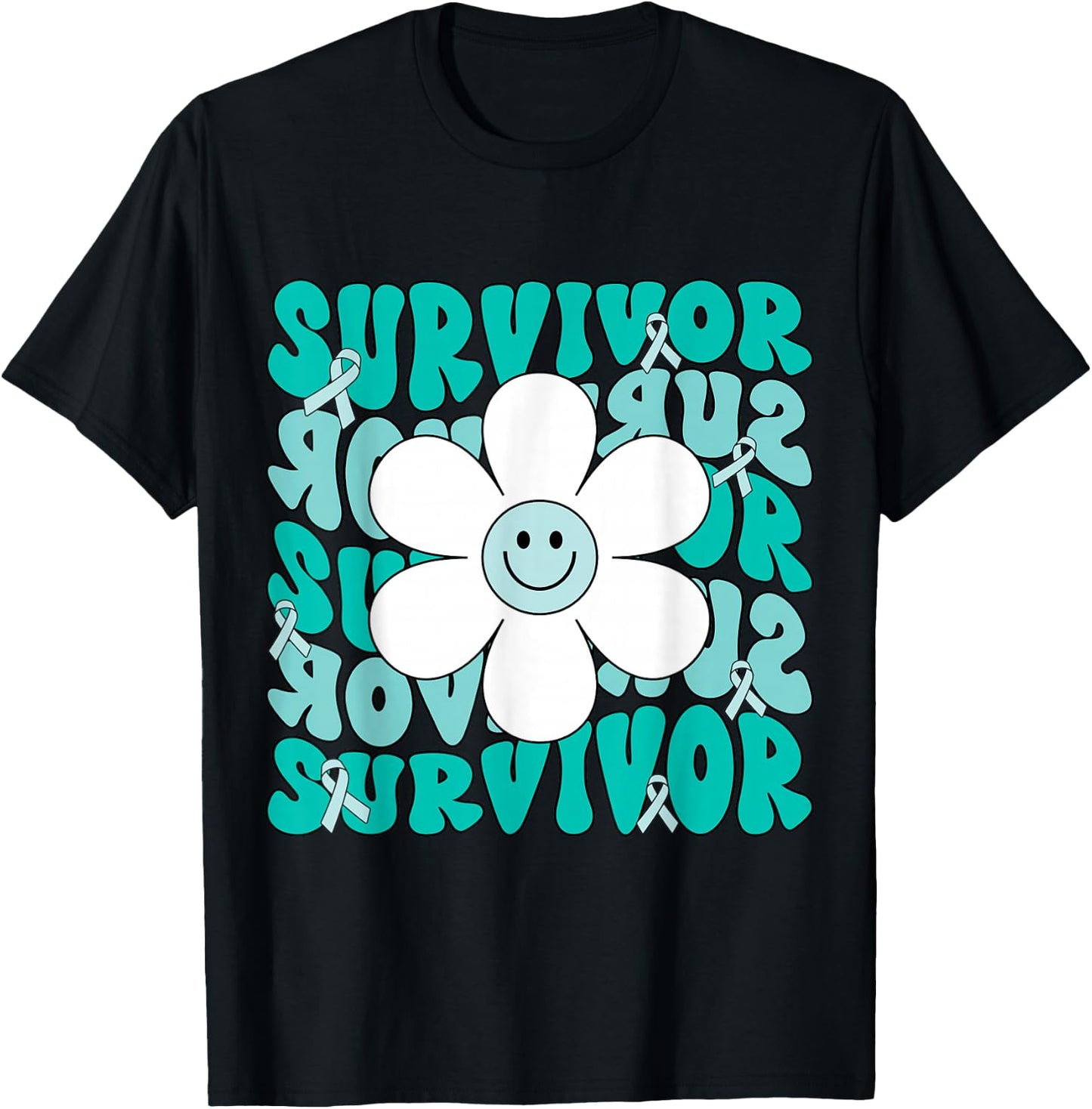 Ovarian Cancer Teal Ribbon Ovarian Cancer Survivor T-Shirt - T-Shirt | Black