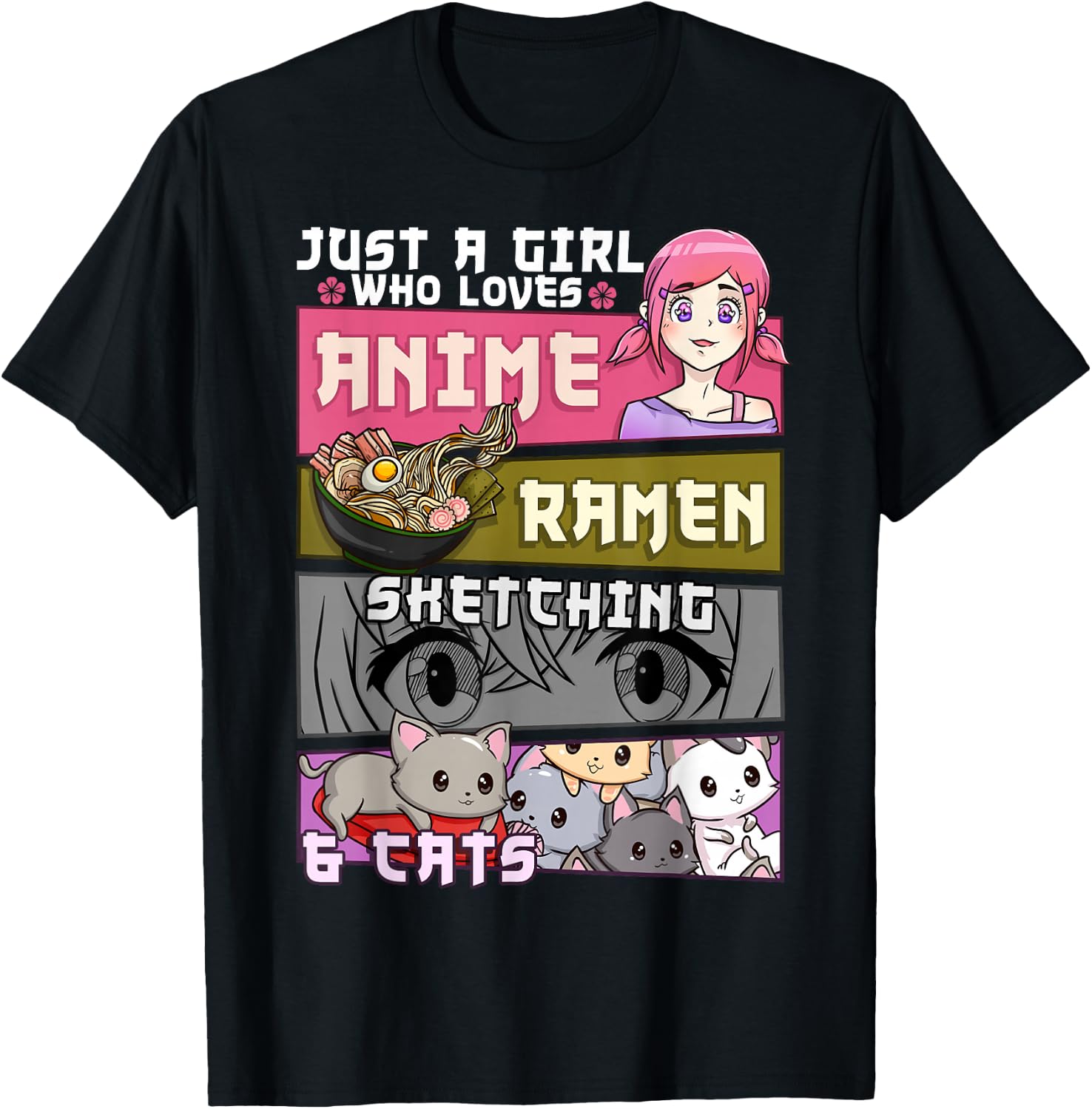 Ramen Cat Anime Sketching Just a Girl Who Loves Small T-Shirt - T-Shirt | Black