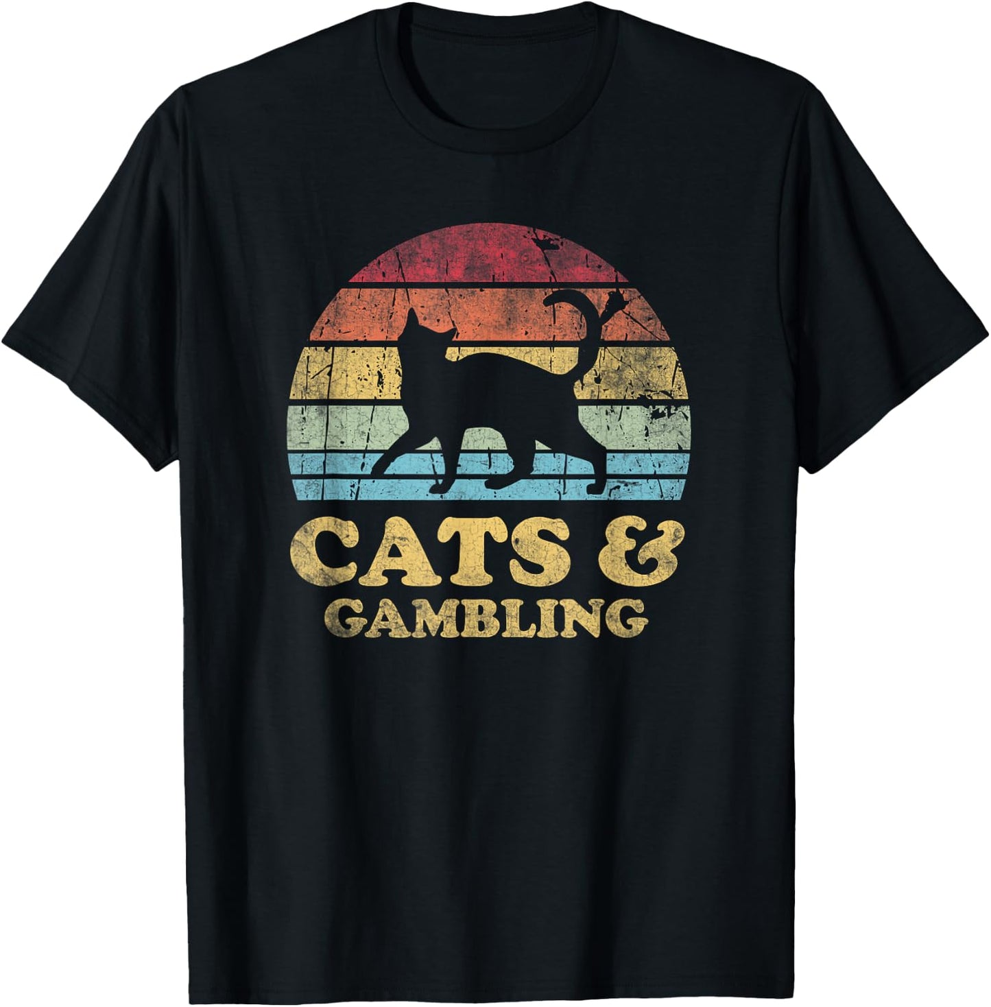 Funny Cats Gambling Vintage Distressed Retro Hobby T-Shirt - T-Shirt | Black