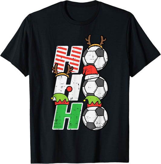Christmas Football Ho Ho Ho Soccer Xmas Sport Men Women Kids T-Shirt - T-Shirt | Black