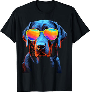 Labrador Retriever Dog with Sunglasses Women Kids T-Shirt - T-Shirt | Black
