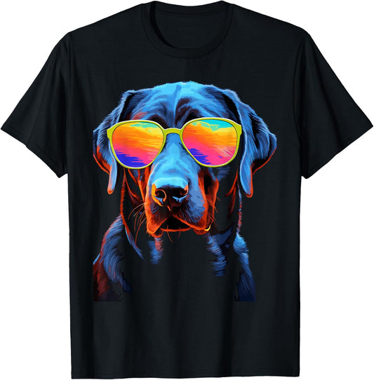 Labrador Retriever Dog with Sunglasses Women Kids T-Shirt - T-Shirt | Black