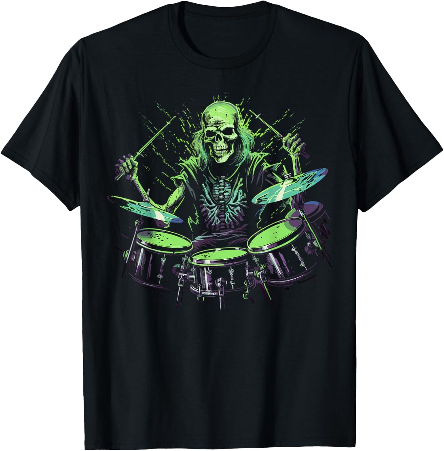 Skeleton Drummer Guy Rock And Roll Band Rock On Drum Kit T-Shirt - T-Shirt | Black