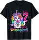 Kids I am 7 and meowgical caticorn kittycorn birthday theme party T-Shirt - T-Shirt | Black