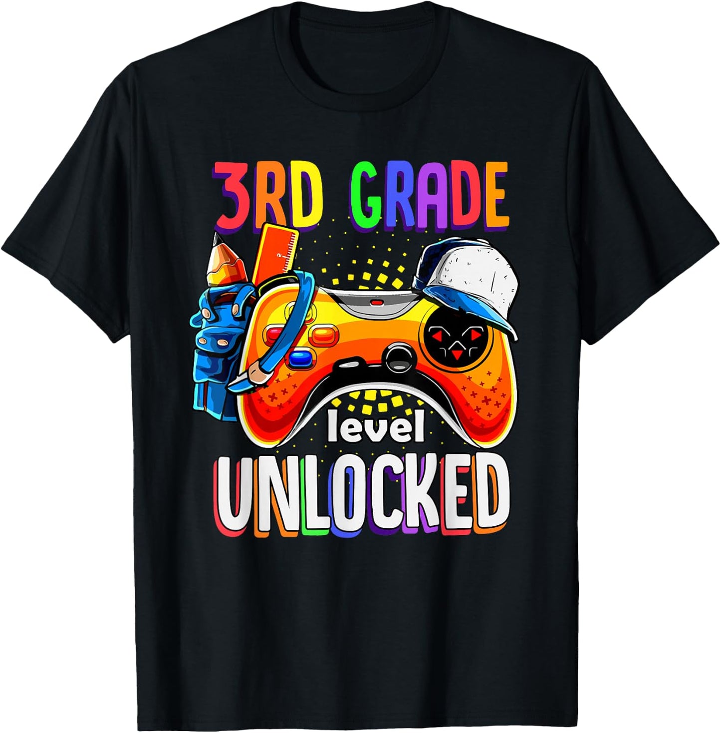 Gamer Back To School Gamepad 3rd Third Grade Level Unlocked T-Shirt - T-Shirt | Black