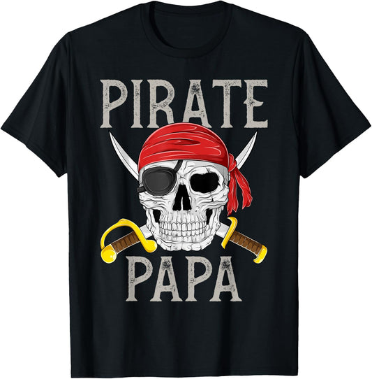 Pirate Papa Jolly Roger Flag Skull Family Pirates T-Shirt - T-Shirt | Black