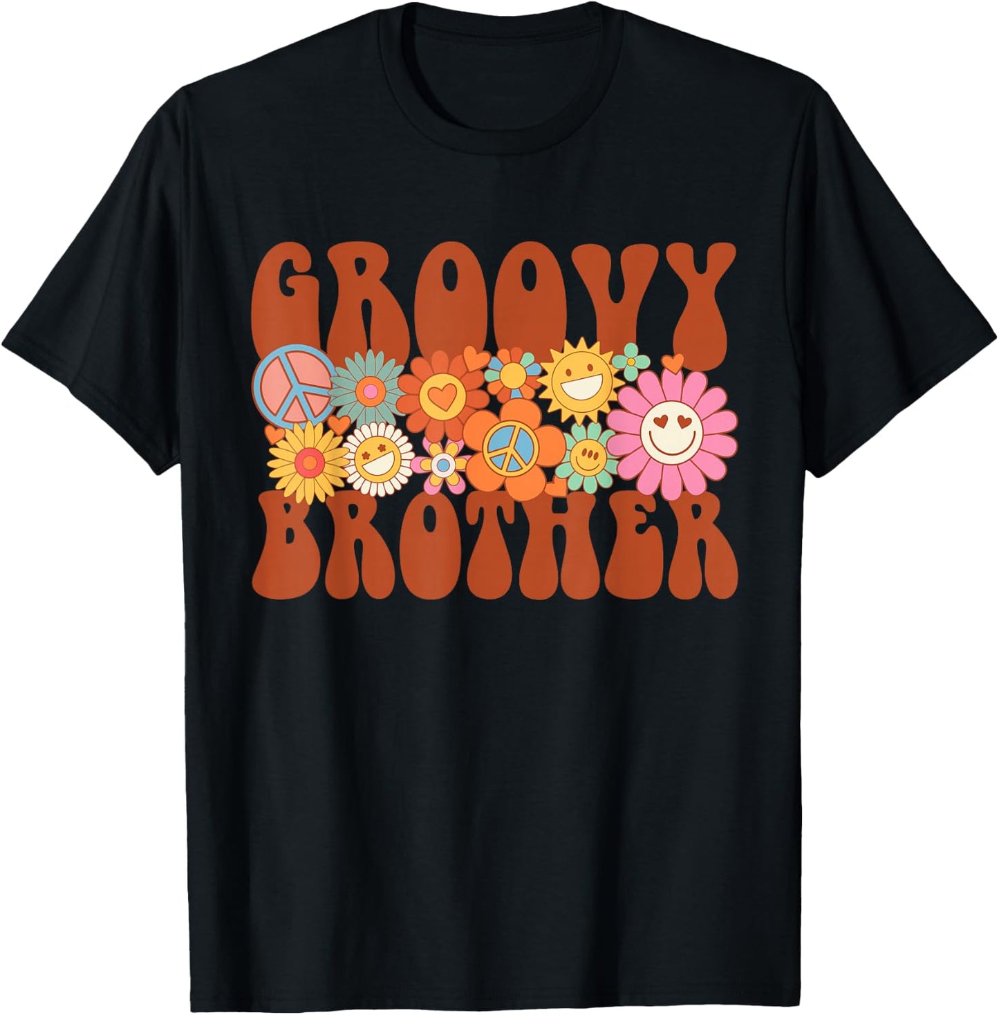 Retro Groovy Brother Matching Family Party Mother's Day T-Shirt - T-Shirt | Black