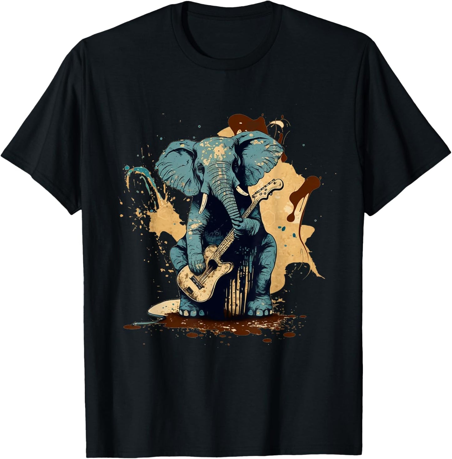 Rock & Roll Elephant playing a guitar T-Shirt - T-Shirt | Black