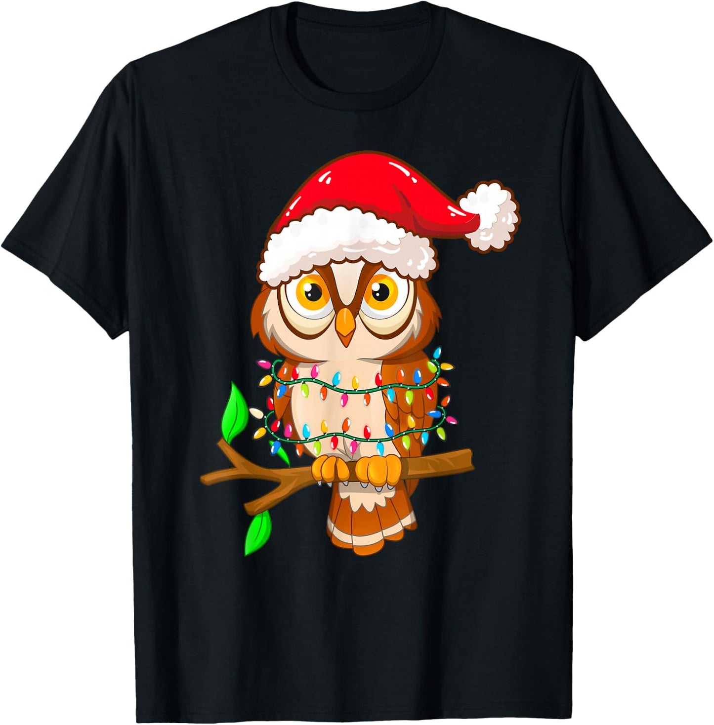 Christmas Lights Owl Wearing Xmas Hat - Cute Owl Lover Kids T-Shirt - T-Shirt | Black