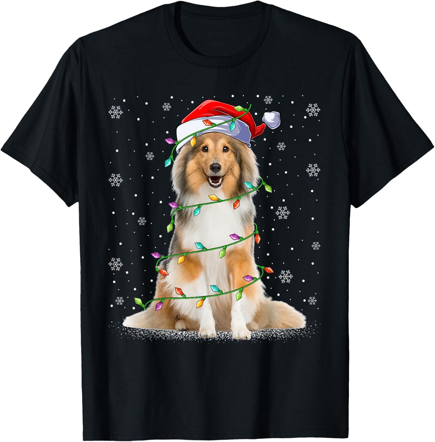 Sheltie Dog Lover Xmas Lighting Santa Sheltie Christmas Women Kids T-Shirt - T-Shirt | Black