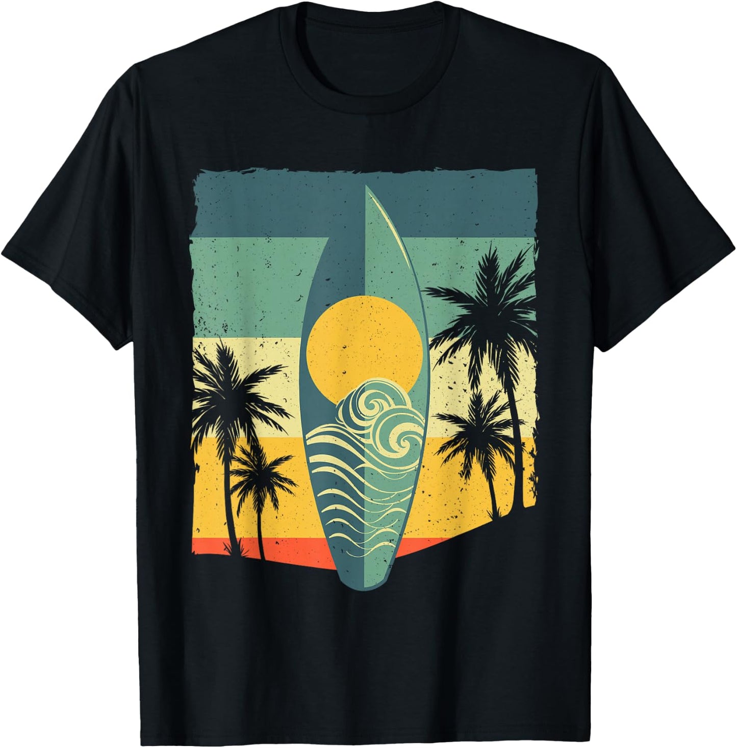 Cool Surfboard Women Surfer Retro Surf Sunset Beach T-Shirt - T-Shirt | Black