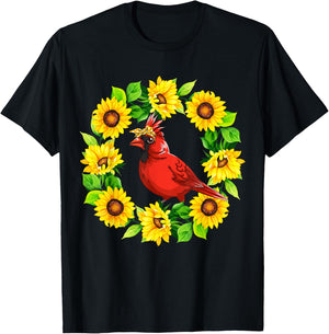 Cardinal Bird Bow Tie In Sunflowers Circle Animal Lover Kids T-Shirt - T-Shirt | Black