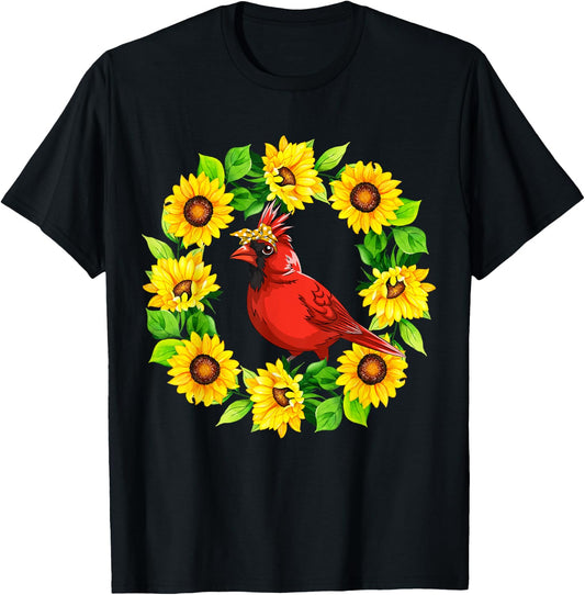 Cardinal Bird Bow Tie In Sunflowers Circle Animal Lover Kids T-Shirt - T-Shirt | Black