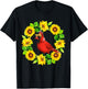 Cardinal Bird Bow Tie In Sunflowers Circle Animal Lover Kids T-Shirt - T-Shirt | Black