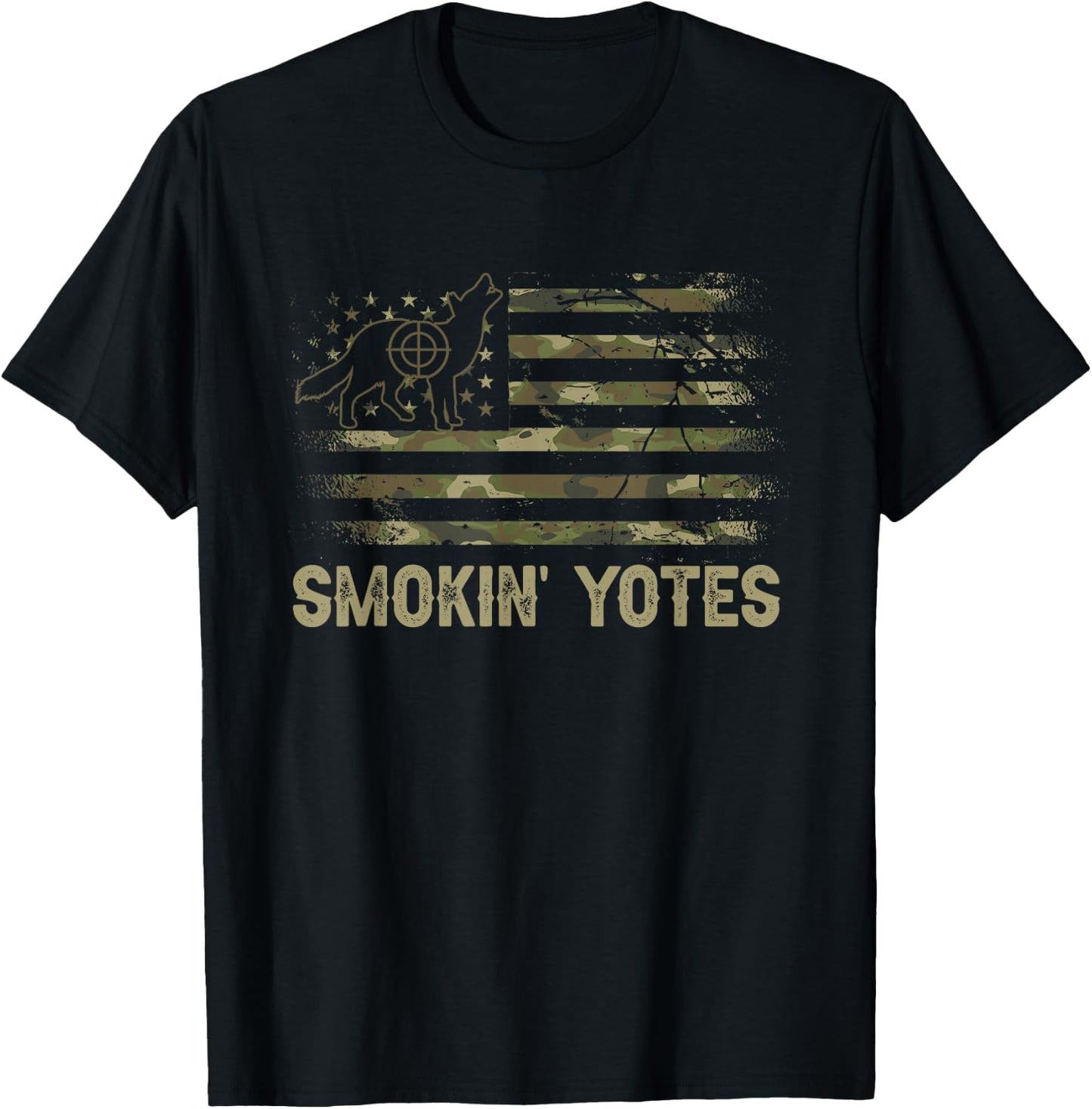 Coyote Hunting Patriotic American Flag Yote Hunter Coyote T-Shirt - T-Shirt | Black