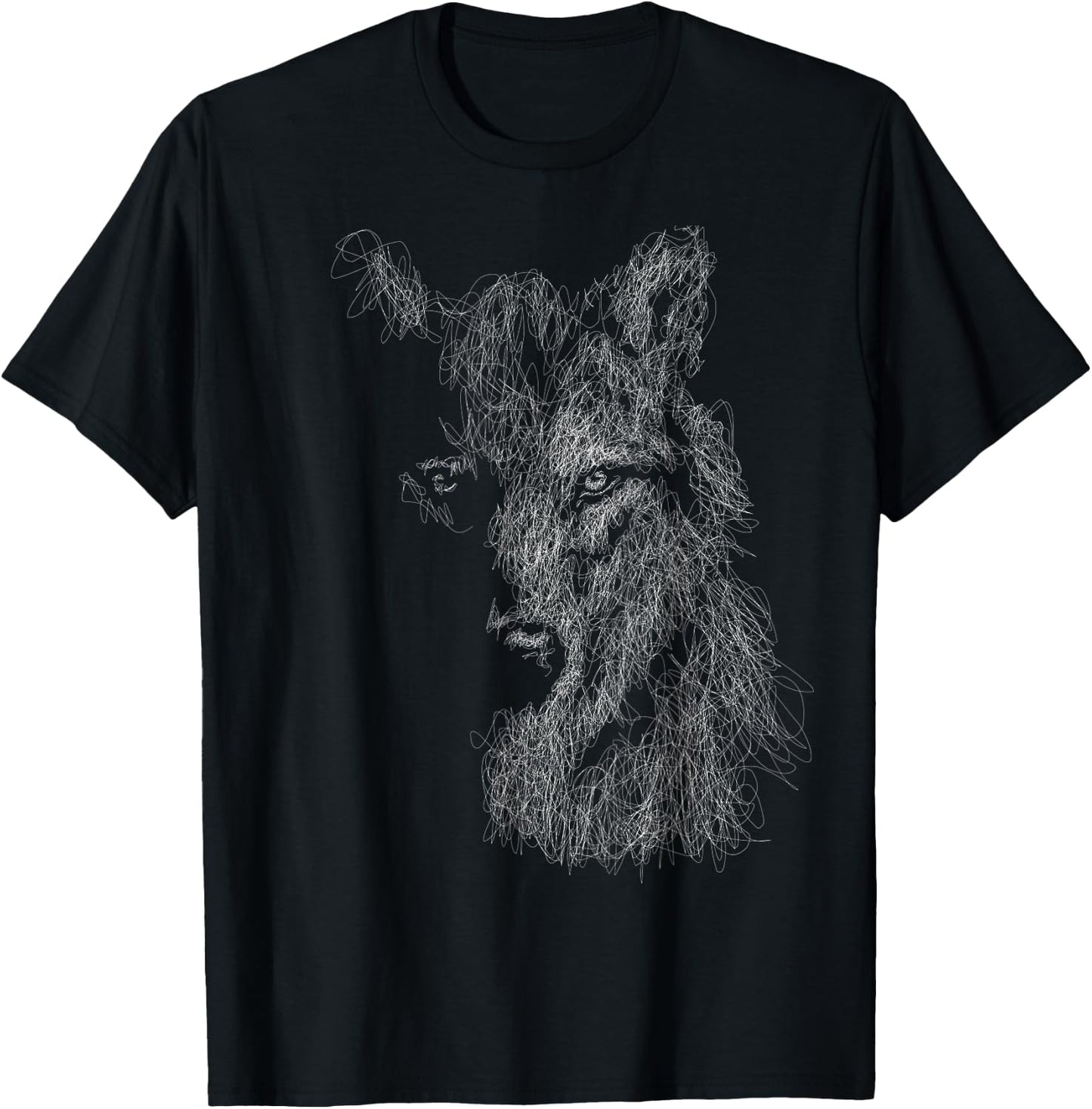 wolf scribble head art Face sketch for lover wolves wildlife T-Shirt - T-Shirt | Black