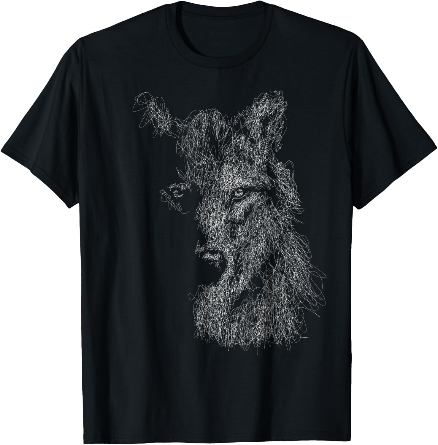 wolf scribble head art Face sketch for lover wolves wildlife T-Shirt - T-Shirt | Black