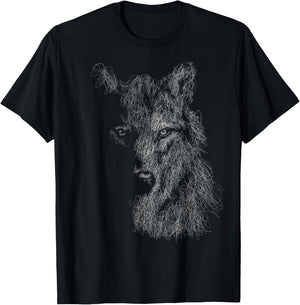 wolf scribble head art Face sketch for lover wolves wildlife T-Shirt - T-Shirt | Black