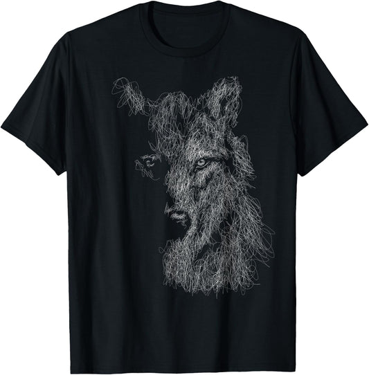 wolf scribble head art Face sketch for lover wolves wildlife T-Shirt - T-Shirt | Black