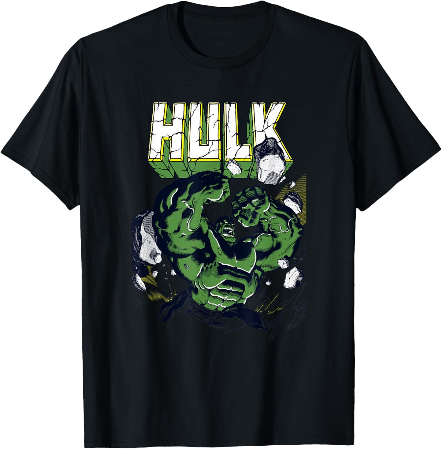 Marvel Comics Retro Classic Hulk Smashing Through Rubble T-Shirt - T-Shirt | Black