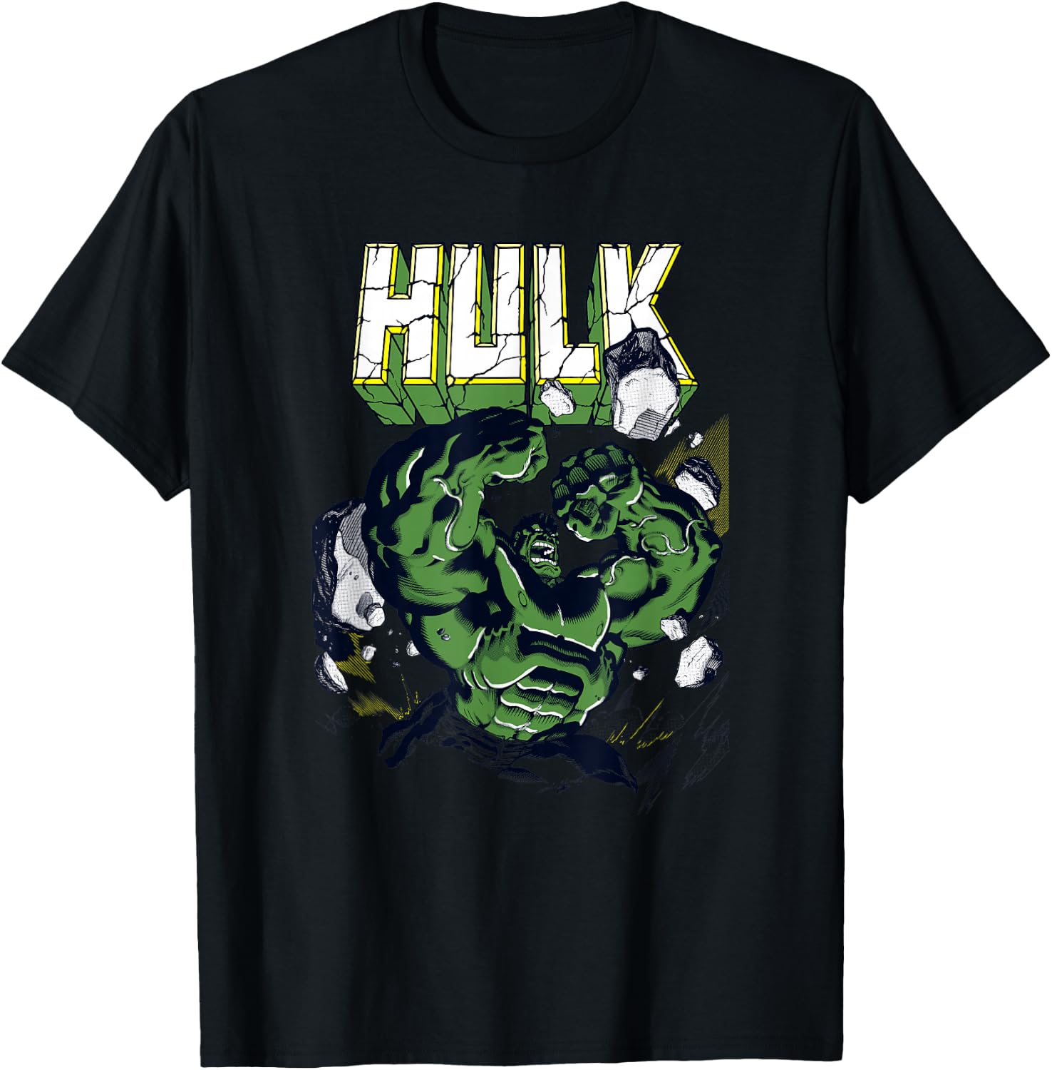 Marvel Comics Retro Classic Hulk Smashing Through Rubble T-Shirt - T-Shirt | Black