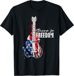Patriotic Guitar American Flag 4th Of July Guitarist T-Shirt - T-Shirt | Black