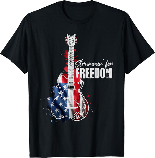 Patriotic Guitar American Flag 4th Of July Guitarist T-Shirt - T-Shirt | Black
