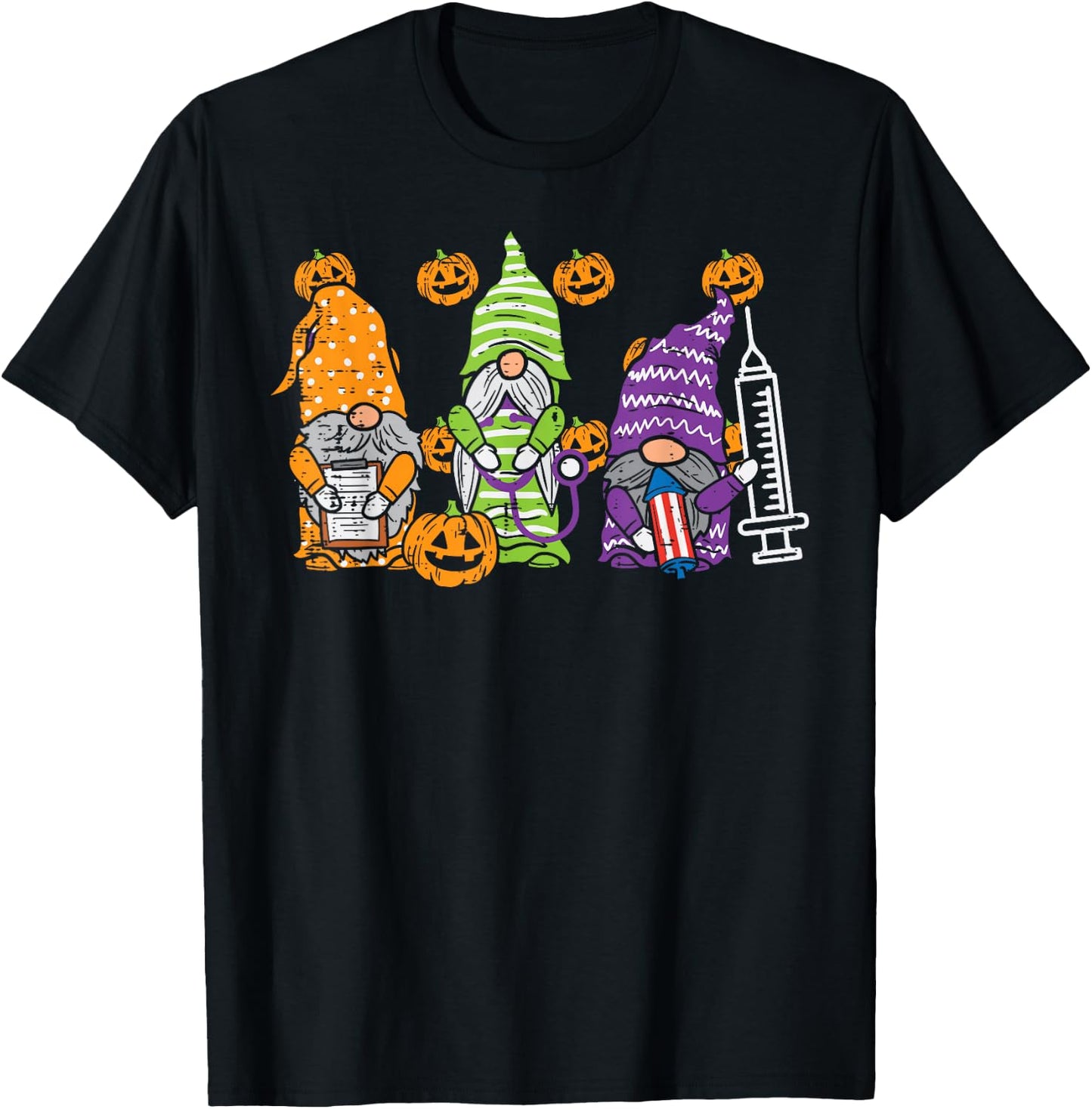 3 Halloween Gnome Nurses Funny Costume Nursing Men Women T-Shirt - T-Shirt | Black