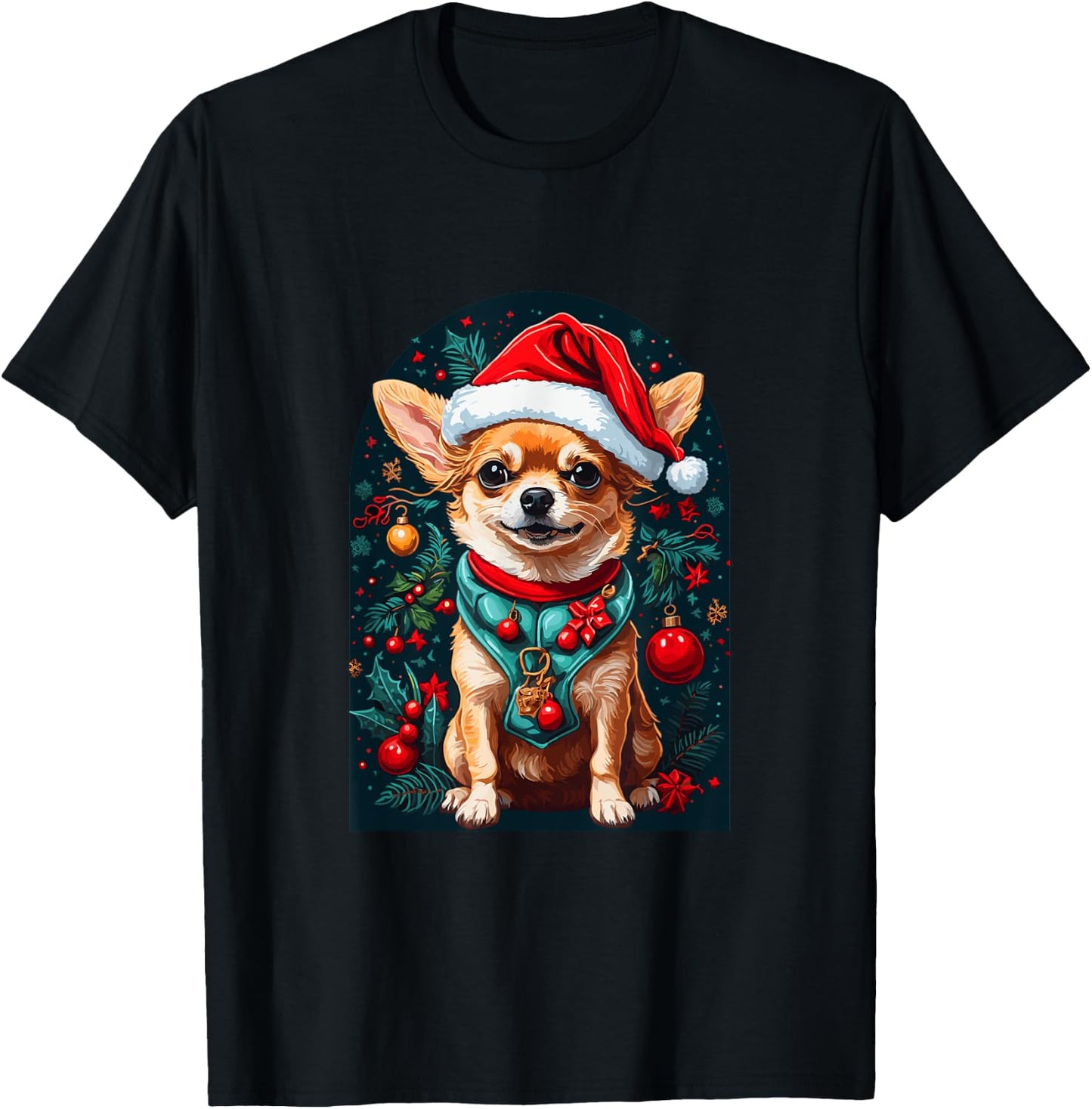 Funny Chihuahua with Santa Hat Xmas T-Shirt - T-Shirt | Black