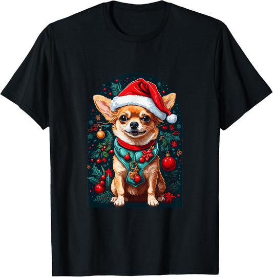 Funny Chihuahua with Santa Hat Xmas T-Shirt - T-Shirt | Black