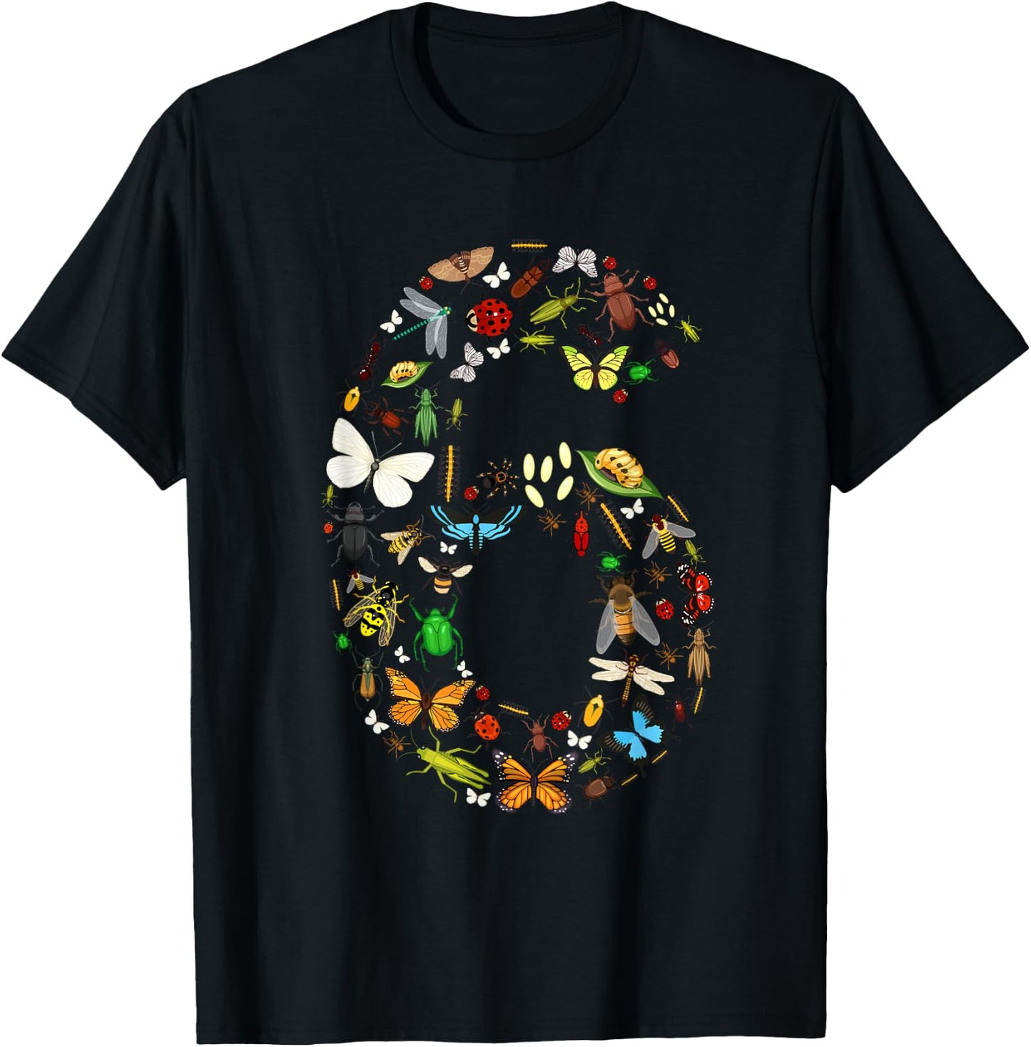 6 Years Old Six Bug 6th Birthday Bugs Insects Boy Girl T-Shirt - T-Shirt | Black
